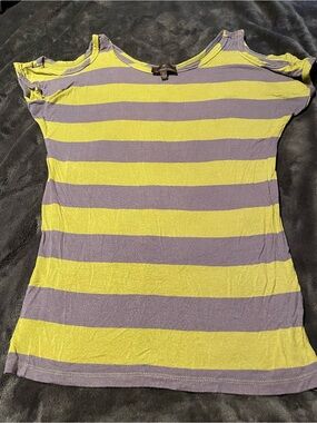 Fenn Wright Manson Lime and Gray Striped Short Sleeve Tee